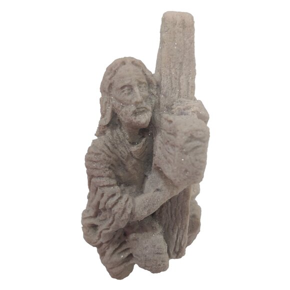 Sand Sculpture Beach Art Jesus Christ Carrying The Cross 7x2.5x5.5" Signed - Picture 5 of 16